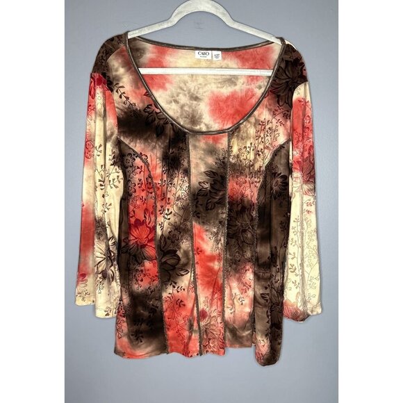 Cato Shirt Womens 18 2X Red Stretch Velvet Burnout Fairy Grunge Y2K Whimsigoth - Picture 10 of 11